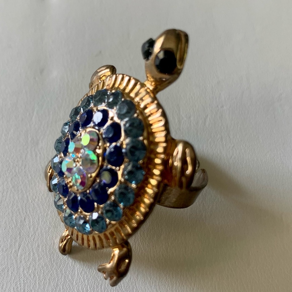 Turtle Ring Blue Crystal Adjustable - image 7